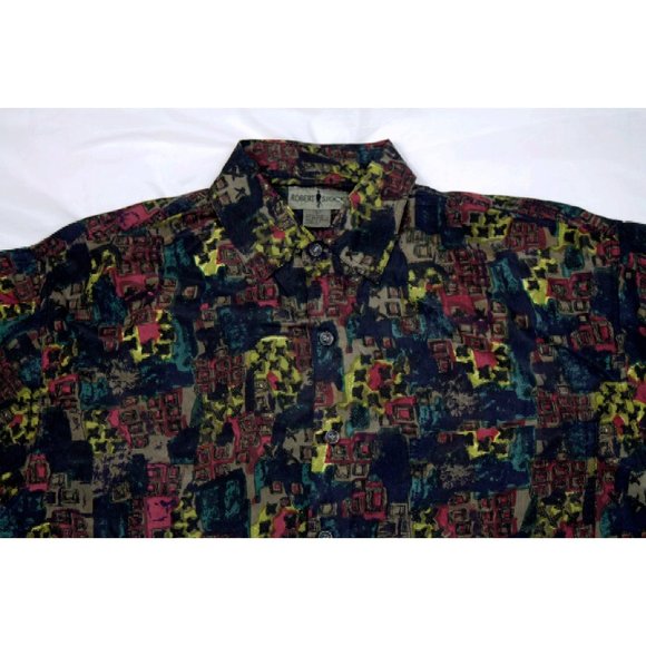 Robert Stock Mens Short Sleeve Button Front 100% Silk Shirt Size Large - Picture 2 of 5